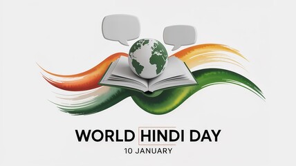 World Hindi Day Illustration with Open Book, Hindi Letter and Globe