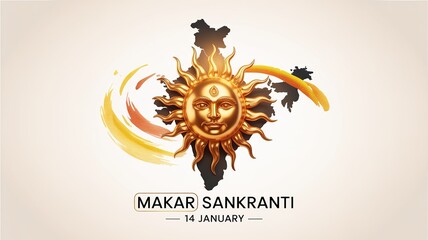 Makar Sankranti Festival Illustration with Golden Sun and Kite