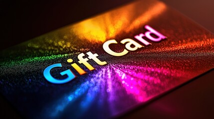 Gift card with colorful design and bright colors on a dark background used for shopping or gifting to someone