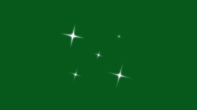 Sparkling glitter stars motion graphics on Green screen, White twinkling cartoon vector doodles, Magic fairy dust shimmer trail, blinking light star effects, Seamless loop overlay animation 4K