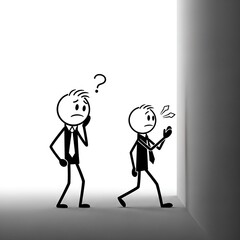 Confused Stick Figure Businessman Pondering a Difficult Decision or Problem.