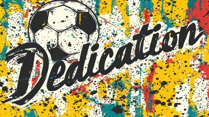 Focus on dedication in soccer with a colorful backdrop and a soccer ball design that showcases sport and commitment