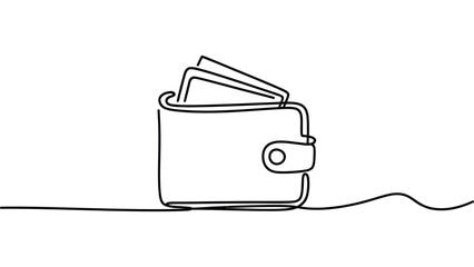 Minimal continuous one line wallet illustration with credit cards symbolizing finance payment money management and everyday personal economy concept © Mushtaq