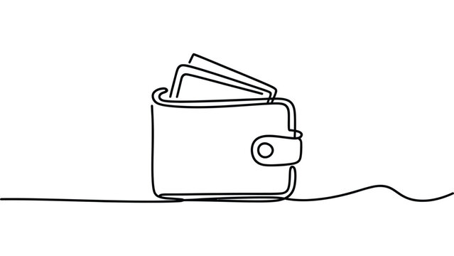 Minimal continuous one line wallet illustration with credit cards symbolizing finance payment money management and everyday personal economy concept