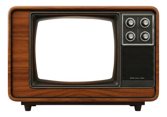 Retro Home Television With Analog Dials And Speaker, Cut Out, Clipping Path, Isolated on a Transparent PNG Background.