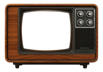Retro Home Television With Analog Dials And Speaker, Cut Out, Clipping Path, Isolated on a Transparent PNG Background.