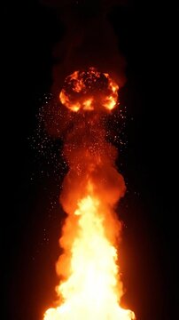 Dynamic flame animation exhibiting natural fire behavior and characteristics with embers and smoke