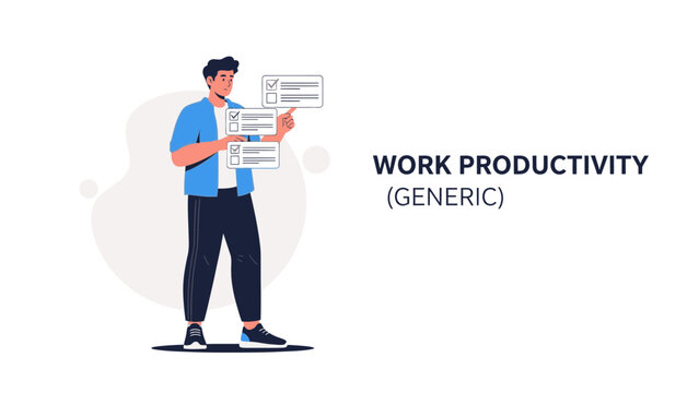 Work Productivity Illustration Showing a Person Managing Tasks and Checking Lists - Powered by Adobe