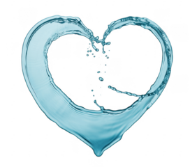 Water splash in heart shape isolated on a transparent background