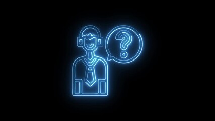 Customer Service Icon Animation with Glowing Lines on Black Background