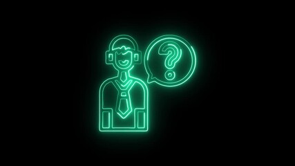 Customer Service Icon Animation with Glowing Lines on Black Background