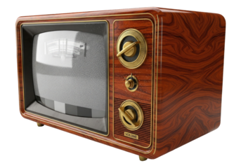 Retro Wooden Tv Cabinet With Analog Control Knobs, Cut Out, Clipping Path, Isolated on a Transparent PNG Background.