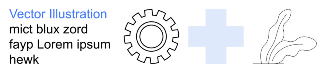 Obraz premium Technology, healthcare, engineering, ecology, wellness, minimalism. A gear shape, medical cross and organic leaf-thumbs up form in a line art style. Technology and healthcare concepts