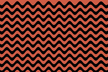 Abstract Coral color and Black color wave pattern background. Abstract horizontal zig zag texture. Distorted chevron. Classic pattern.