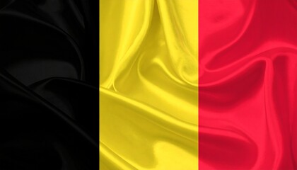 Fototapeta premium Realistic Waving National Flag of Belgium with Silk Fabric Texture and Vertical Tricolor - Concept for Belgian Heritage, Patriotism, and National Identity