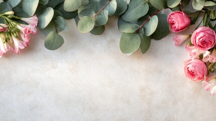 Romantic top-edge floral arrangement suitable for wedding invites and cards