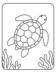 Obraz premium Sea Turtle Underwater Line Art Illustration for Coloring Page