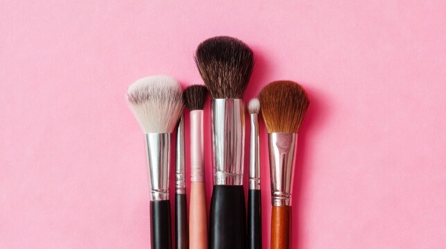 a mackup brushes on pink background 