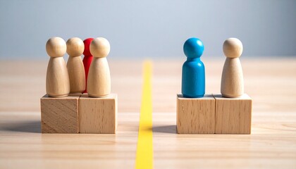 Leadership Concepts and Social Division Represented by Colorful Wooden Figures on a Neutral Background