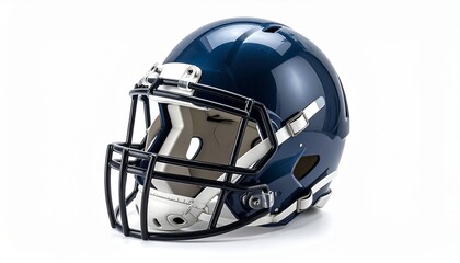 Fototapeta premium Professional White American Football Helmet with Blue Stripe and Black Face Mask Isolated on White Background