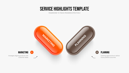 Financial Strategy Two Element Infographic Slide Design. Corporate Performance 2 Option Diagram Frame Layout. Company Proposal Presentation Template Vector Illustration.