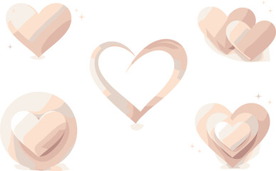 Minimalist Geometric Hearts. Abstract heart forms reduced to pure shapes and curves, modern flat vector illustration representing