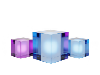 Three colorful neon cubes isolated on white background