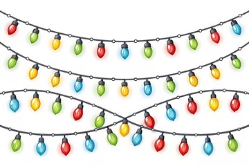 Christmas color lights isolated on white background bright colored garland lights decoration glowing bulb for xmas cards banners posters web design elements vector illustration Nice
