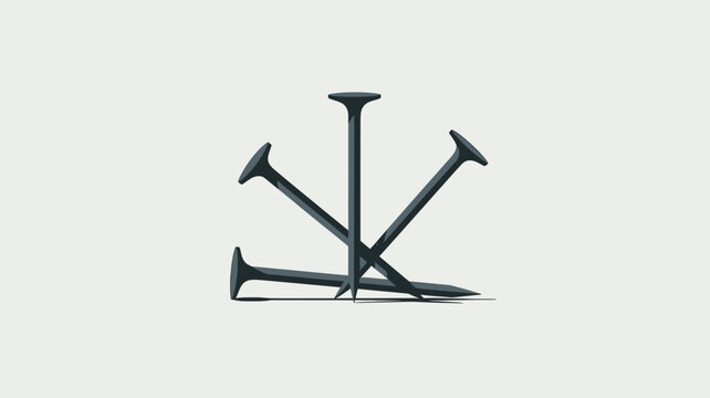 Three iron nails for the crucifixion stacked together on a plain light gray surface