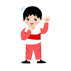 Cute Cartoon Boy with Surprised Expression and Hand over Mouth
