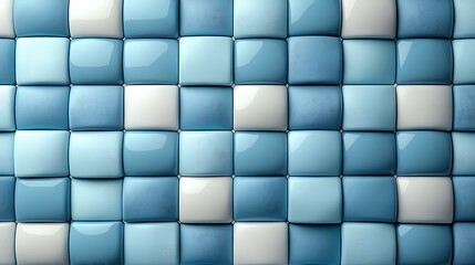 A stylish repeating pattern of shiny rounded blue and white squares with a sleek finish