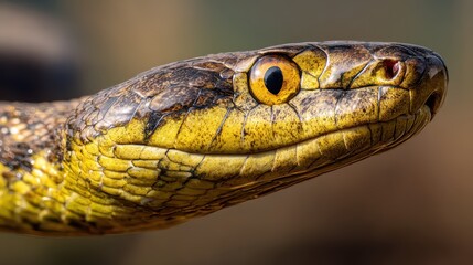 Fototapeta premium Closeup of a yellow snake with striking eyes showcasing its natural beauty and intricate scales
