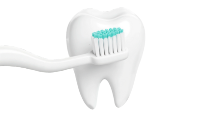 Tooth with toothbrush isolated on transparent background