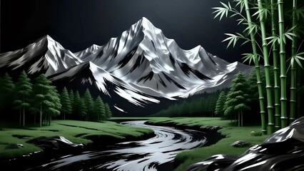 Mountains landscape at night 