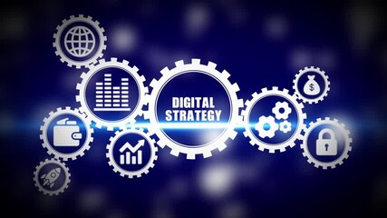Digital Strategy Business Concept with Gears and on Blue Background business strategy technology - Powered by Adobe
