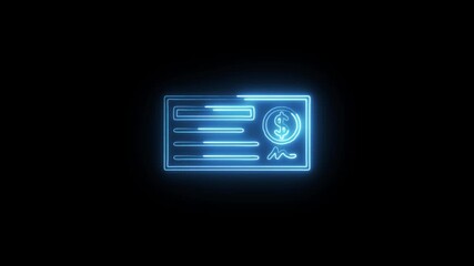 Cheque Icon Animation with Glowing Lines on Black Background