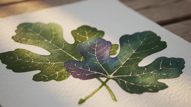 Pressed fig leaf on textured paper showcasing intricate vein patterns and a moody natural aesthetic perfect for botanical illustrations and wellness branding