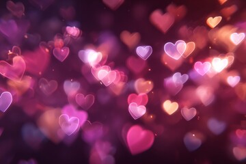 Floating pink heart bokeh lights on dark background