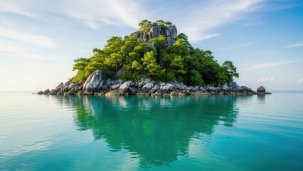 Serene island surrounded by calm turquoise water