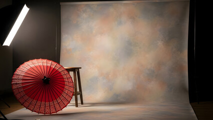 Coming of age day studio setup with red umbrella