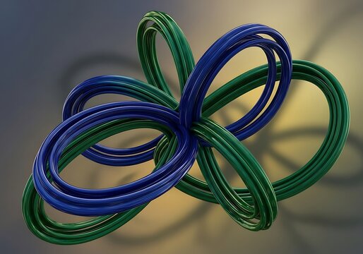 Intertwined glossy blue and green tori with a gradient background