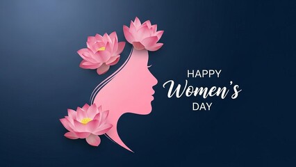 International women's day celebration with pink flowers and silhouette