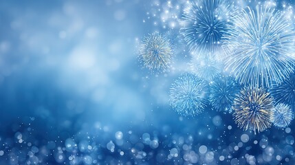 Blue Fireworks Display with Bokeh Lights for Festive Backgrounds
