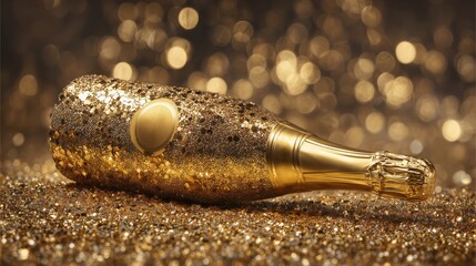 Glamorous Gold Champagne Bottle with Sparkling Glitter for Festive Celebrations