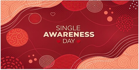 Single Awareness Day concept, lettering with hearts on red background romantic love concept.