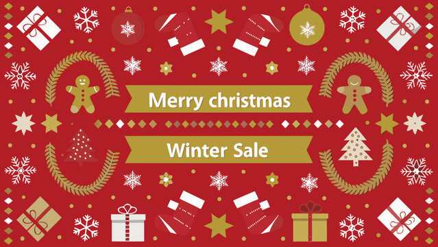 Festive christmas background with ornaments gifts and a winter sale promotion - Powered by Adobe
