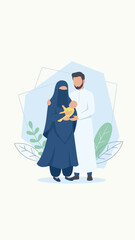 Happy Muslim Family with Newborn Baby Illustration