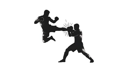 Dynamic boxing silhouettes in mid action with intense movement
