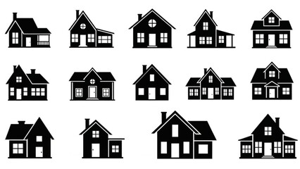 Collection of various house silhouettes on for architecture design