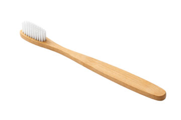 Sustainable bamboo toothbrush with white bristles for ecofriendly dental hygiene and daily oral care perfect for health and wellness promotions or environmental campaigns.